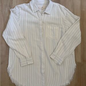 Thread & Supply White Shirt with Subtle tan Pinstripes, beachy, boho, casual